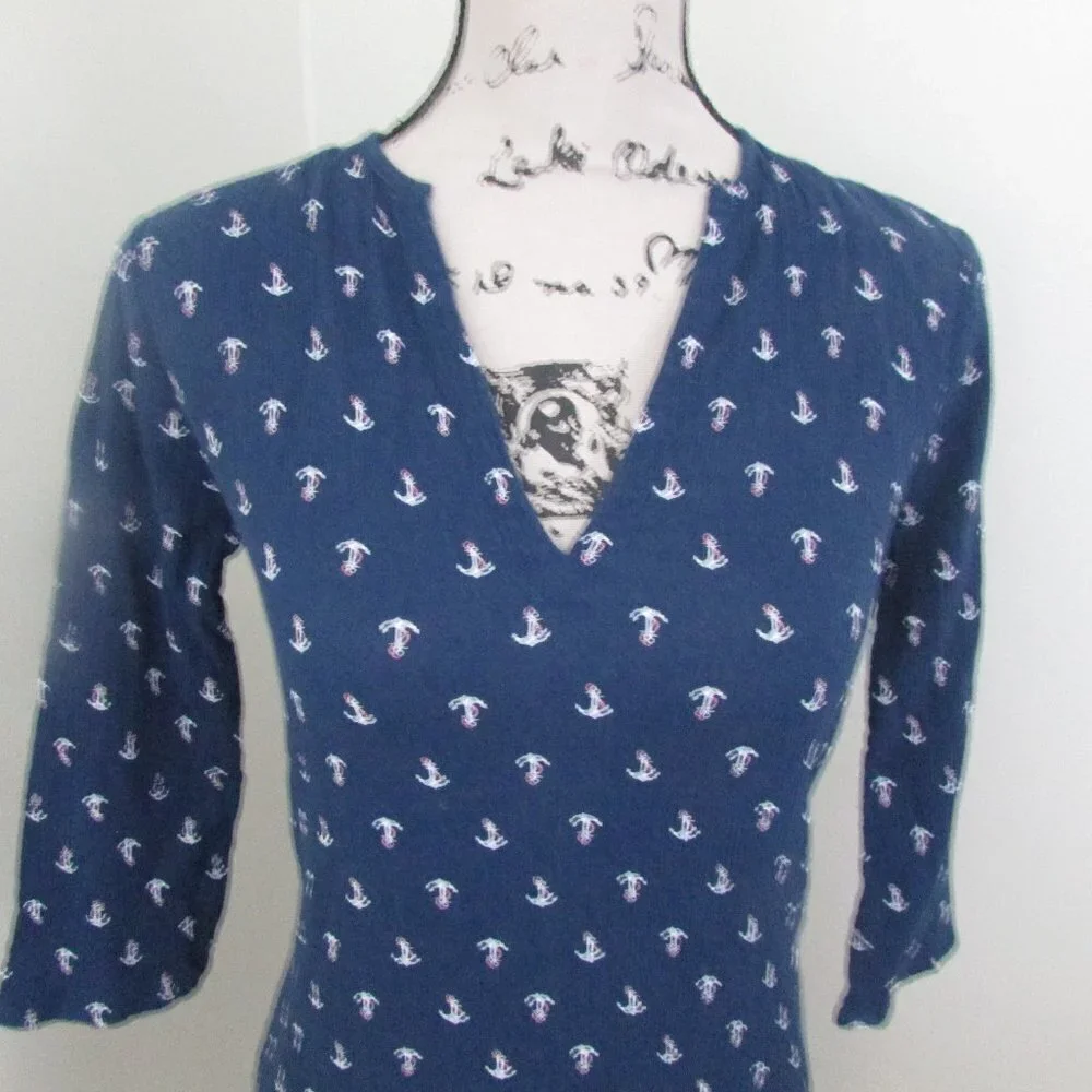 J Crew Womens Top XXS Anchors Blue Nautical Tunic